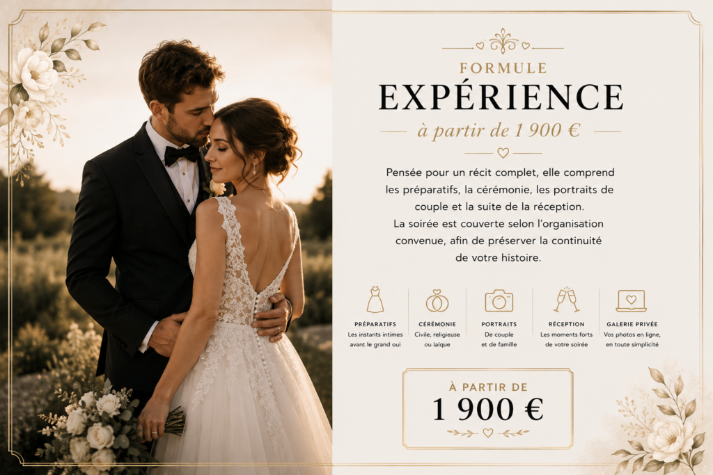 Formule Expérience pour un accompagnement photo de mariage complet