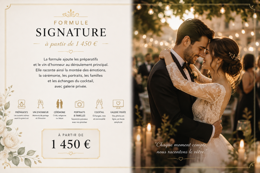 Formule Signature pour un reportage photo de mariage