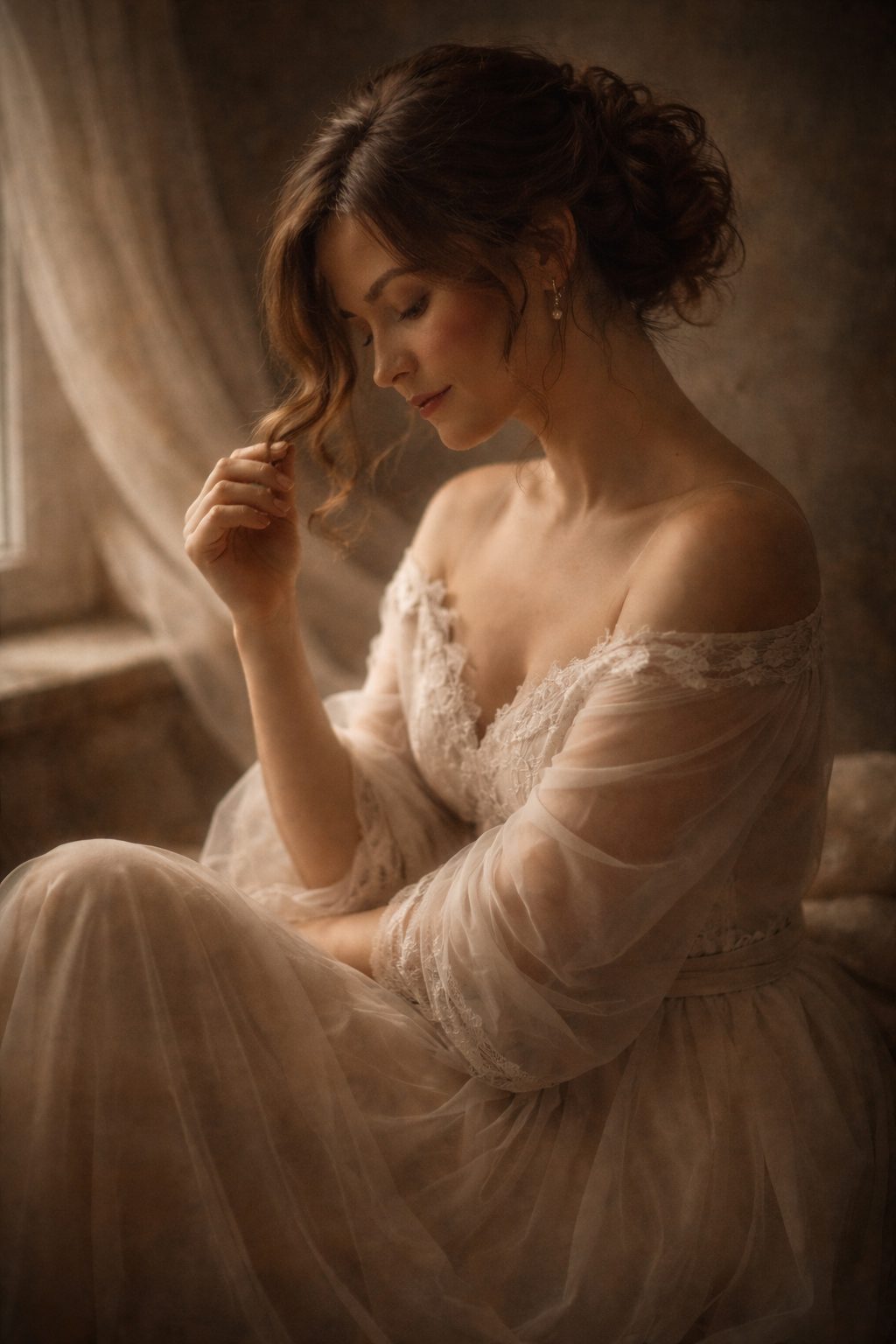 Reverie douce pres de la fenetre optimized - 🌿 Révélation Intime - Photographe de mariage de Bourges à Mâcon Cécile Clerfayt Portrait intime féminin près d’une fenêtre dans une lumière douce